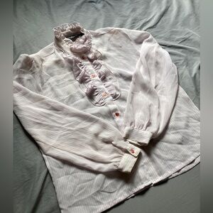 Vintage Mock Neck Ruffled Blouse